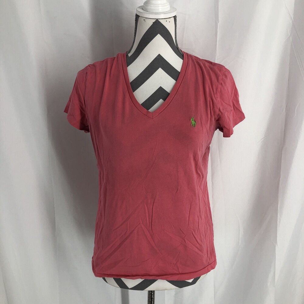 Ralph Lauren Sport Pink Short Sleeve V-Neck Cotton T-Shirt Women's M